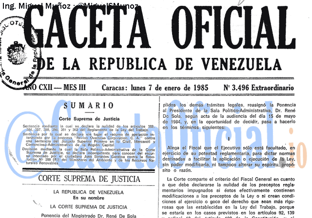 Gaceta Oficial 3496 del 7 Enero 1985
