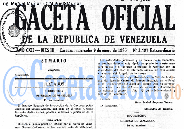 Gaceta Oficial 3497 del 9 Enero 1985