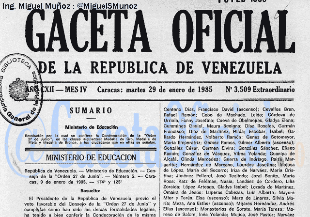 Gaceta Oficial 3509 del 29 Enero 1985