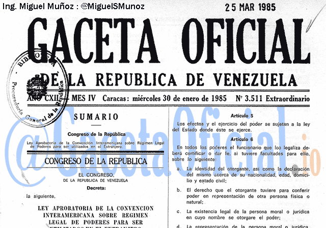 Gaceta Oficial 3511 del 30 Enero 1985