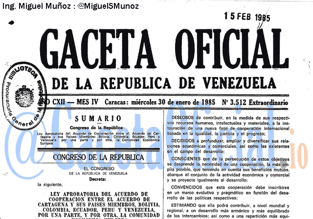 Gaceta Oficial 3512 del 30 Enero 1985
