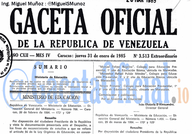 Gaceta Oficial 3513 del 31 Enero 1985