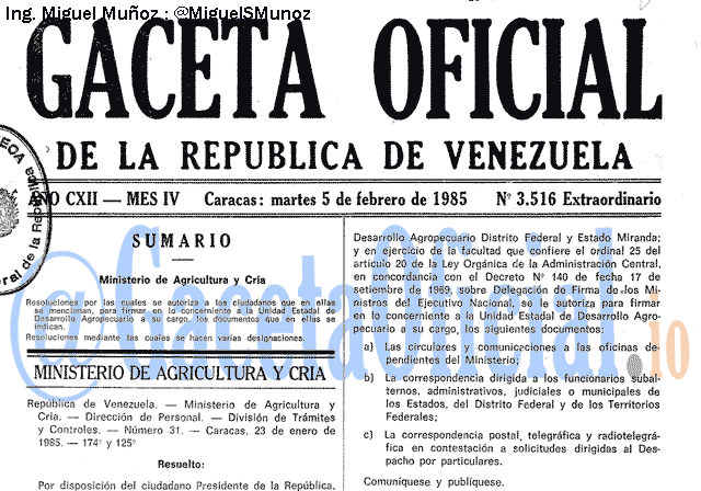 Gaceta Oficial 3516 del 5 Febrero 1985