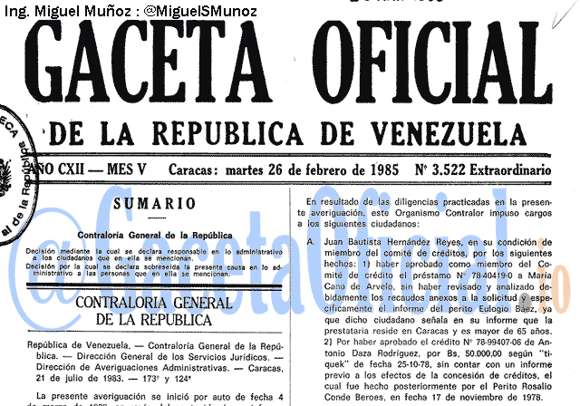 Gaceta Oficial 3522 del 26 Febrero 1985