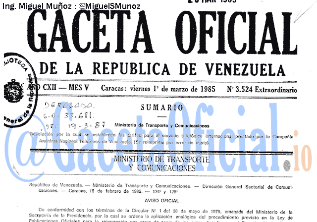 Gaceta Oficial 3524 del 1 Marzo 1985