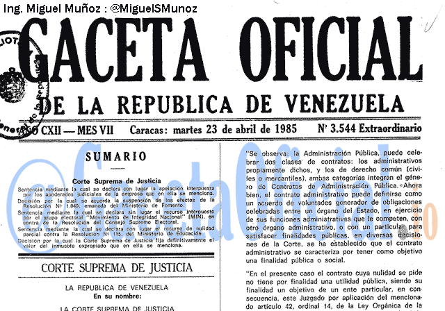 Gaceta Oficial 3544 del 23 Abril 1985