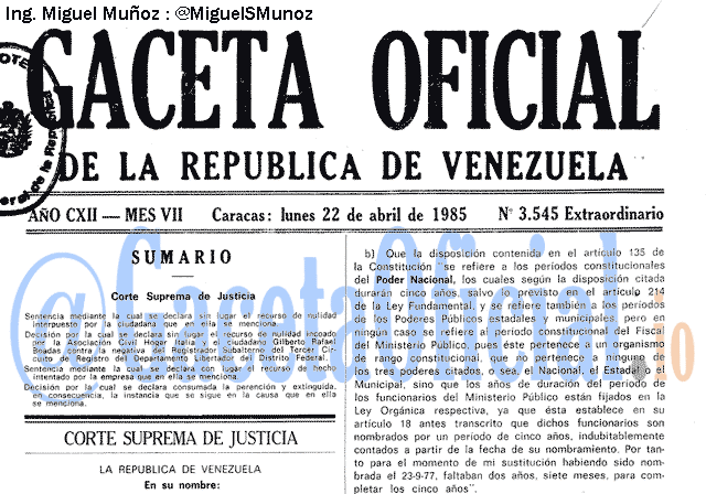 Gaceta Oficial 3545 del 22 Abril 1985
