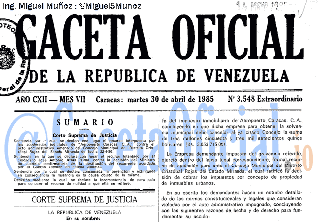 Gaceta Oficial 3548 del 30 Abril 1985
