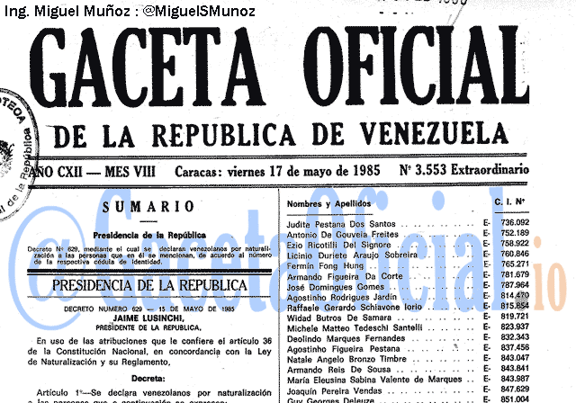 Gaceta Oficial 3553 del 17 Mayo 1985