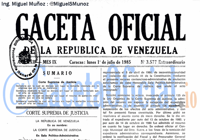 Gaceta Oficial 3577 del 1 Julio 1985
