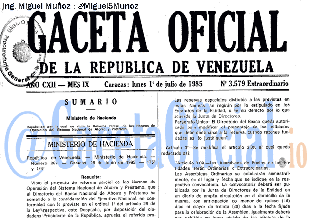 Gaceta Oficial 3579 del 1 Julio 1985