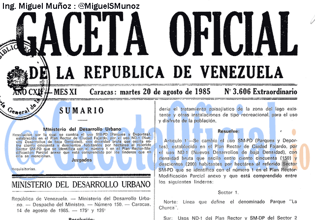 Gaceta Oficial 3606 del 20 Agosto 1985