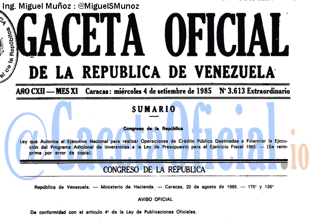 Gaceta Oficial 3613 del 4 Septiembre 1985