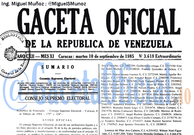 Gaceta Oficial 3618 del 10 Septiembre 1985