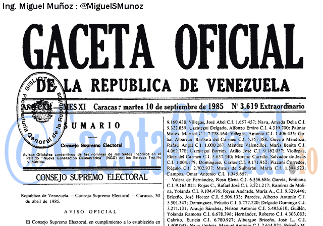 Gaceta Oficial 3619 del 10 Septiembre 1985
