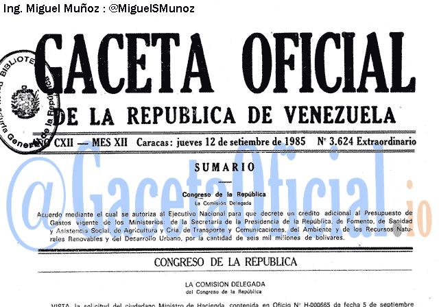 Gaceta Oficial 3624 del 12 Septiembre 1985