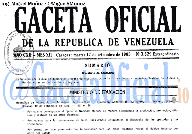 Gaceta Oficial 3629 del 17 Septiembre 1985