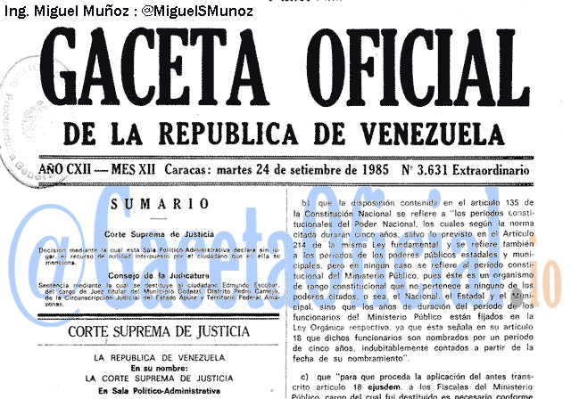 Gaceta Oficial 3631 del 24 Septiembre 1985