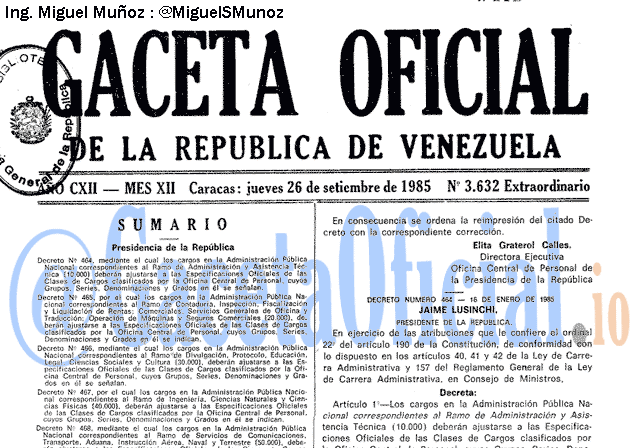 Gaceta Oficial 3632 del 26 Septiembre 1985