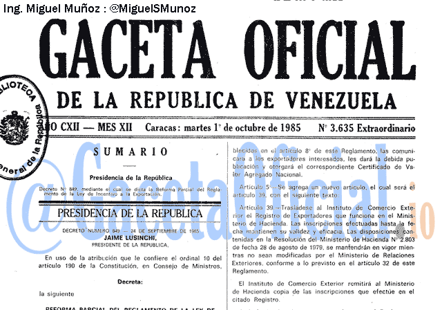 Gaceta Oficial 3635 del 1 Octubre 1985