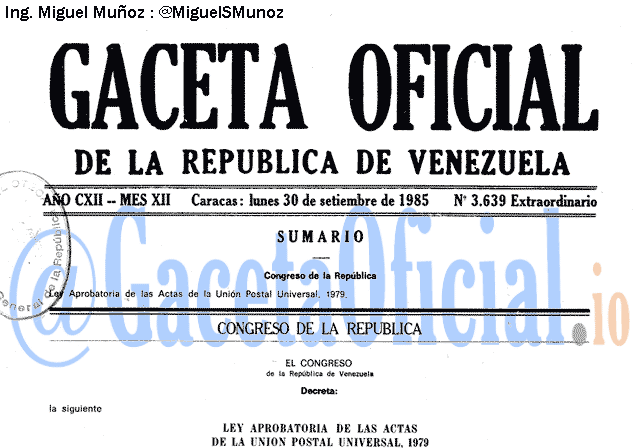 Gaceta Oficial 3639 del 30 Septiembre 1985