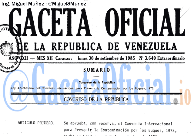 Gaceta Oficial 3640 del 30 Septiembre 1985