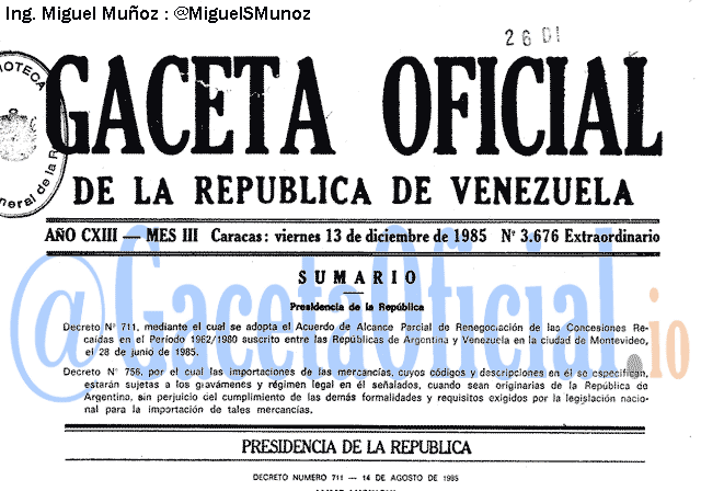 Gaceta Oficial 3676 del 13 Diciembre 1985