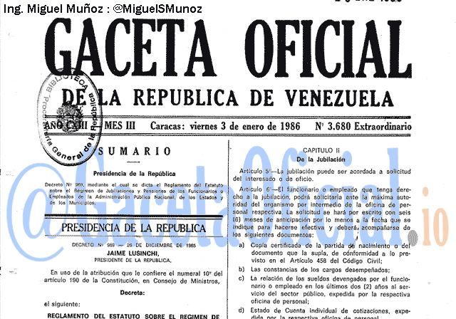 Gaceta Oficial 3680 del 3 Enero 1986