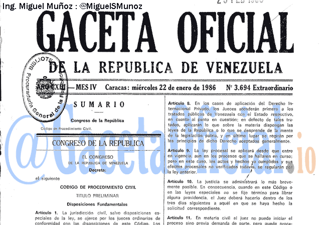Gaceta Oficial 3694 del 22 Enero 1986