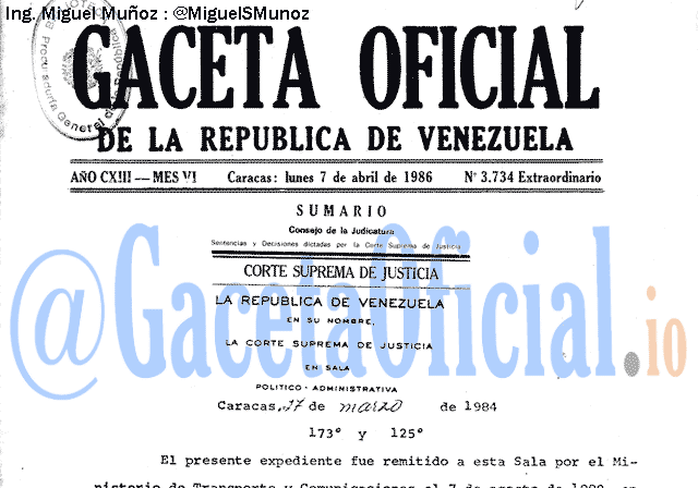 Gaceta Oficial 3734 del 7 Abril 1986