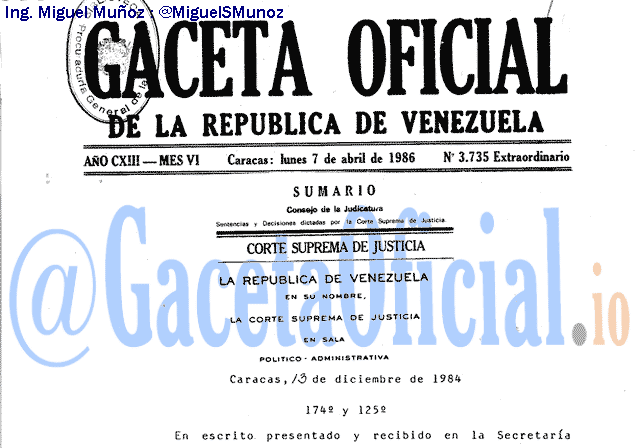 Gaceta Oficial 3735 del 7 Abril 1986