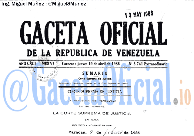 Gaceta Oficial 3741 del 10 Abril 1986