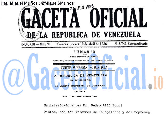 Gaceta Oficial 3743 del 10 Abril 1986