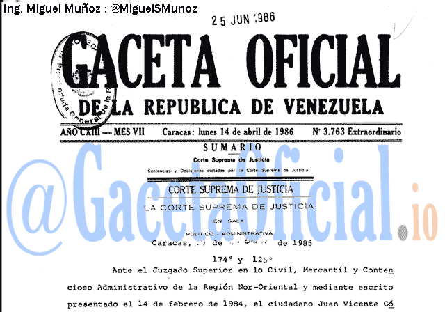 Gaceta Oficial 3763 del 14 Abril 1986