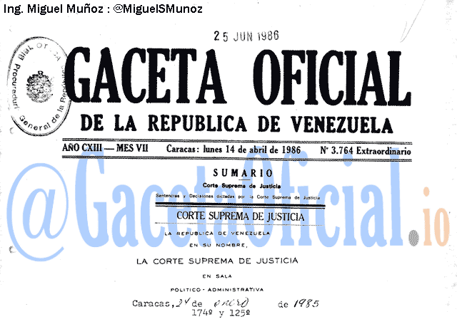 Gaceta Oficial 3764 del 14 Abril 1986