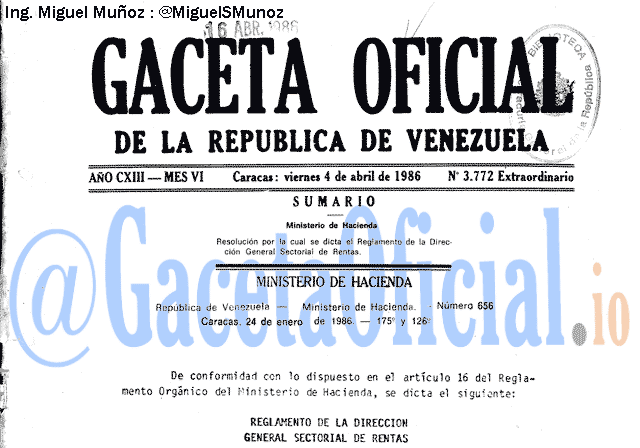 Gaceta Oficial 3772 del 4 Abril 1986