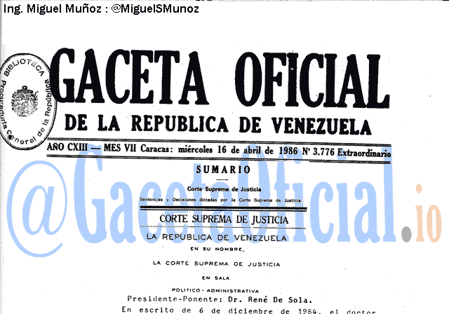 Gaceta Oficial 3776 del 16 Abril 1986