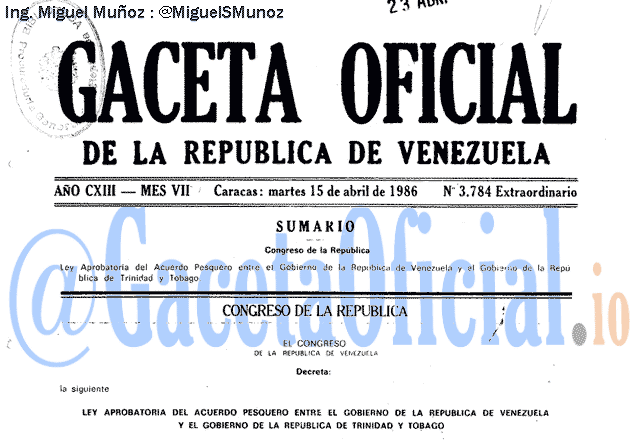 Gaceta Oficial 3784 del 15 Abril 1986