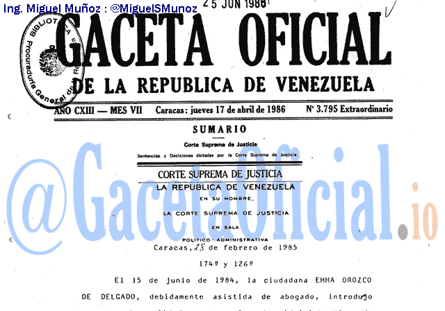 Gaceta Oficial 3795 del 17 Abril 1986