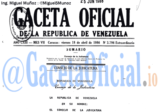 Gaceta Oficial 3796 del 18 Abril 1986