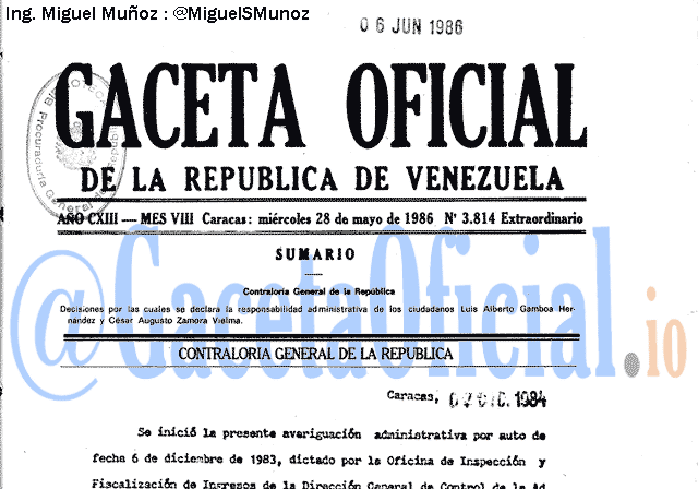 Gaceta Oficial 3814 del 28 Mayo 1986