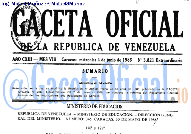 Gaceta Oficial 3821 del 4 Junio 1986