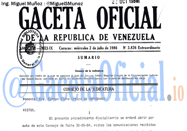 Gaceta Oficial 3836 del 2 Julio 1986