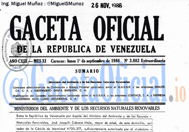 Gaceta Oficial 3882 del 1 Septiembre 1986
