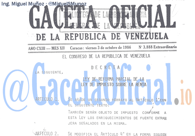 Gaceta Oficial 3888 del 3 Octubre 1986