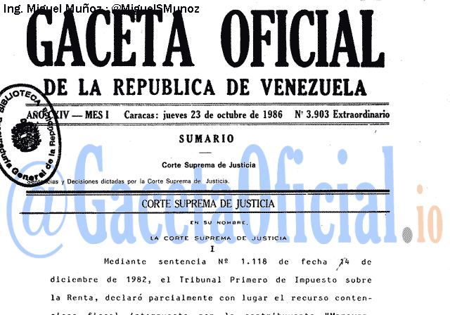Gaceta Oficial 3903 del 23 Octubre 1986