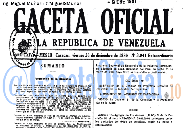 Gaceta Oficial 3941 del 26 Diciembre 1986