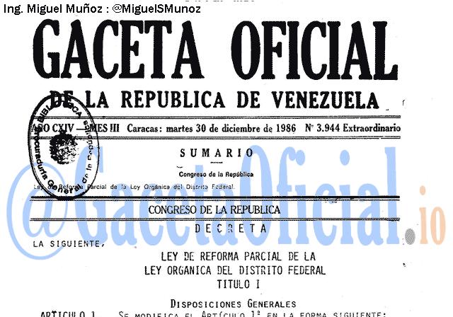 Gaceta Oficial 3944 del 30 Diciembre 1986