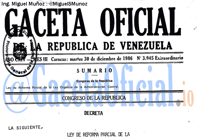 Gaceta Oficial 3945 del 30 Diciembre 1986