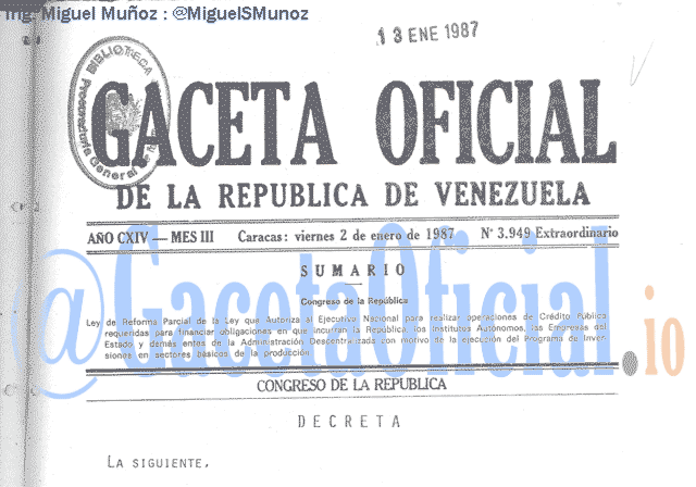 Gaceta Oficial 3949 del 2 Enero 1987